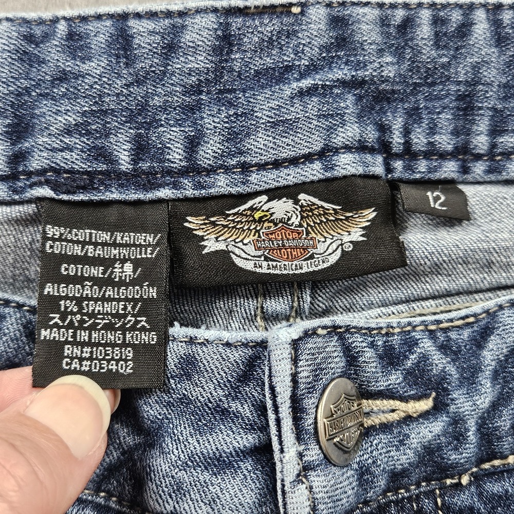 Harley Davidson Jeans Womens Size 12 Patch Embroidered Pockets Medium Wash Denim - Picture 8 of 11